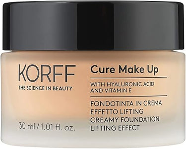 Korff Base de maquillaje en crema efecto lifting, cobertura media alta con ácido hialurónico y vitamina E, textura fundente y cremosa, acabado satinado 03, formato 30 ml